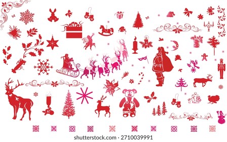 Colección Iconos y Elementos estilizados de las Navidades, aislados en el fondo blanco, Ilustración vectorial, totalmente editable