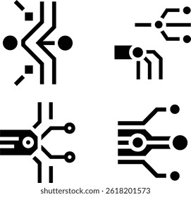A collection of stylized circuit board elements, perfect for representing modern technology, digital connection, or data flow.