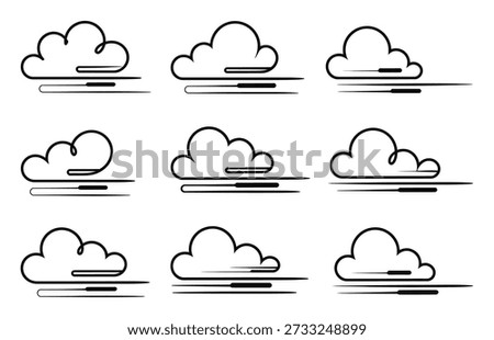 Collection of Stylized Cloud Icons with Wind Streaks