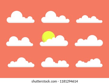 Collection of stylized cloud silhouettes. Set of cloud icons. Vector illustration.