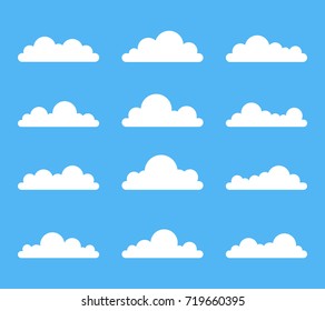 Collection of stylized cloud silhouettes. Set of cloud icons. Vector illustration.