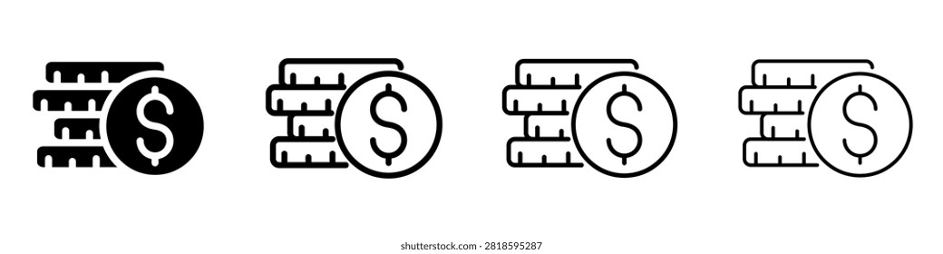 A collection of stylized coins, some solid and some outlined, featuring the dollar symbol, symbolizing monetary value and financial transactions