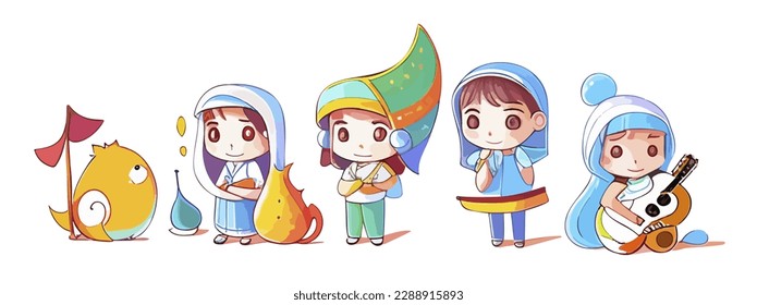 Collection of stylized cute men. abstraction. big heads