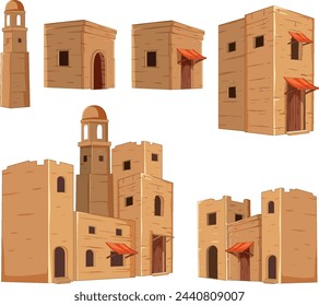 Collection of stylized desert buildings in vector format