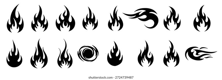 colección de iconos y símbolos de llamas de fuego estilizados