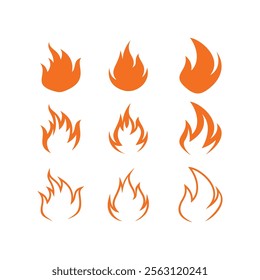 A collection of stylized flame icons in various designs, ranging from bold to minimalistic. perfect for use in graphic design, logos, app interface, and web design.