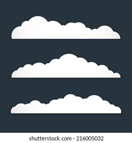 Collection of stylized fluffy cloud silhouettes. Isolated on gray background. Vector illustration, esp 10.