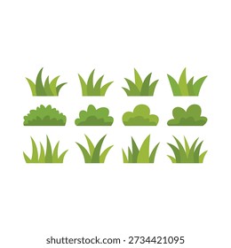 Collection of stylized green grass and shrubbery elements on a white background