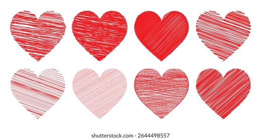 Collection of stylized hearts, rendered in a hand-drawn, scribbled style.