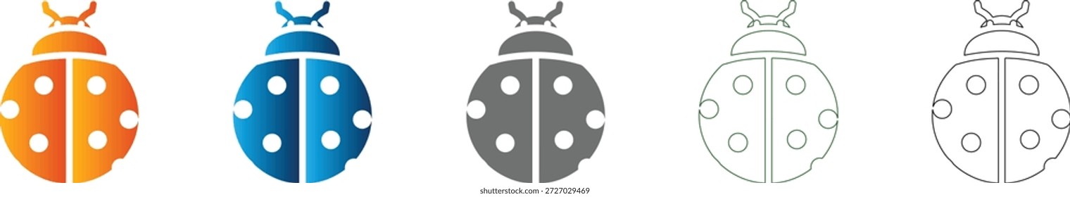 Una colección de iconos de mariquita estilizados presentados como un conjunto de iconos consistente. Este diseño plano cuenta con sólidos gráficos de Vector negro, aislados sobre un fondo limpio, perfecto para interfaces digitales.