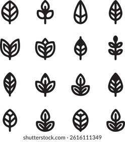 Collection of Stylized Leaf Icon Designs in Black and White