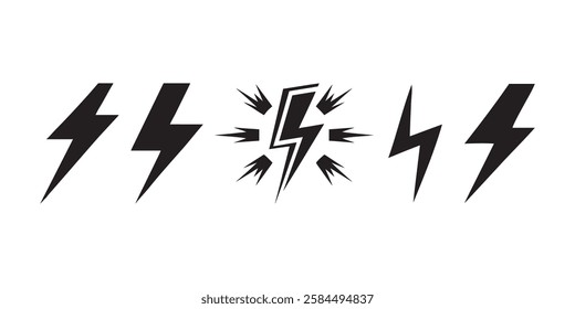 Collection of stylized lightning bolt icons., logos, silhouette, vector illustrations
