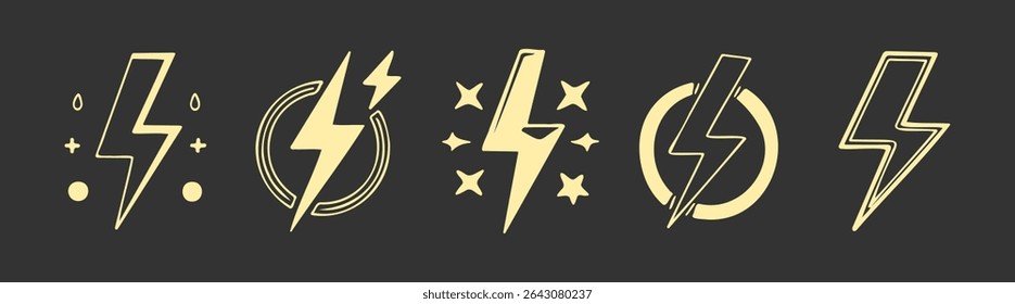Collection of stylized lightning bolt icons
