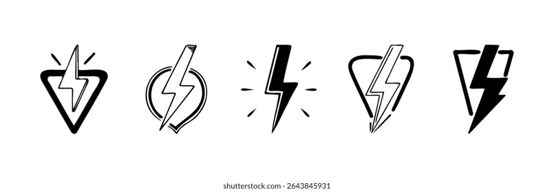 Collection of stylized lightning bolt icons