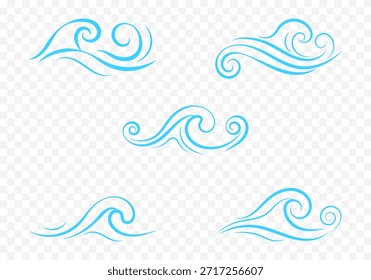 Colección de líneas estilizadas en forma de olas de mar para el diseño de etiquetas y logotipos.