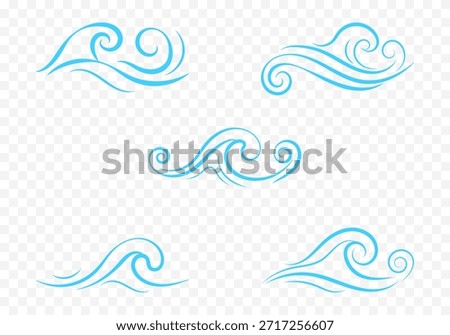 Collection of stylized lines in the shape of sea waves for label and logo design.