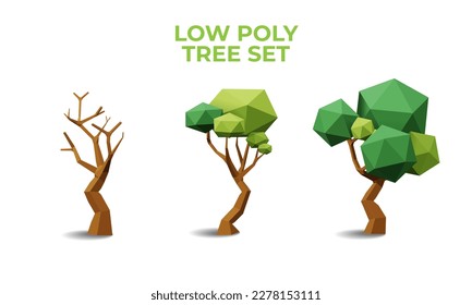 Collection of stylized low poly trees. Vector 3D Illustration.