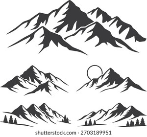 Coleção de serra estilizada silhuetas montanhas 1