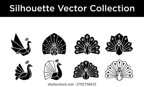 Collection of Stylized Peacock Silhouettes