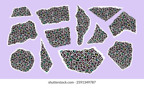 Collection of stylized pieces of paper with a leopard print