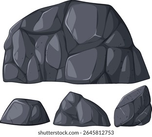 A collection of stylized rock illustrations featuring smooth shading and geometric shapes, ideal for digital design projects