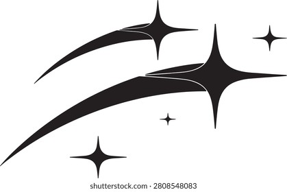 A collection of stylized shooting stars, each with a distinct curved trajectory and varying sizes, symbolizing wishes, progress, and celestial motion.