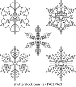 Colección de ilustraciones estilizadas de copo de nieve en un diseño de arte lineal