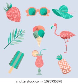 Collection of stylized summer objects