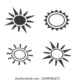 Collection of  stylized sun icons in black and white on a white background