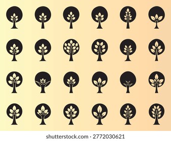 Collection of stylized tree icons with various leaf designs perfect for ecofriendly and naturethemed projects