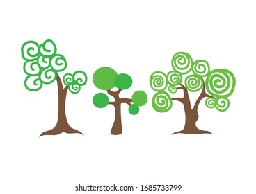 Collection of stylized trees on white background, Park and garden trees, Green plants, Nature vector illustration