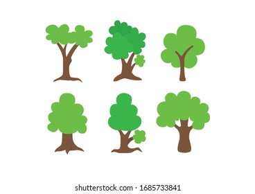 Collection of stylized trees on white background, Park and garden trees, Green plants, Nature vector illustration