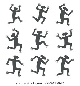 Collection of Stylized Tribal Frog Silhouettes - Ethnic Totem and Ancient Petroglyph Icons for Cultural Branding