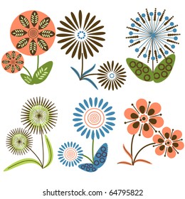 Collection of stylized vector flowers