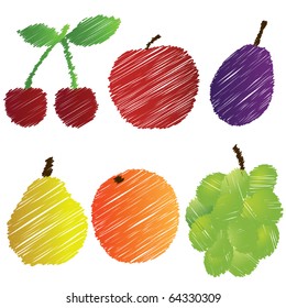 Collection of stylized vector hand drawn fruits