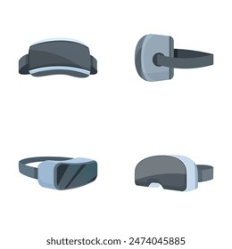 Collection of stylized vr glasses for immersive experience, various angles on a clean background