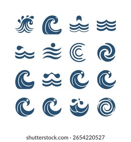 Colección de iconos de onda estilizados para diversas aplicaciones de diseño.
