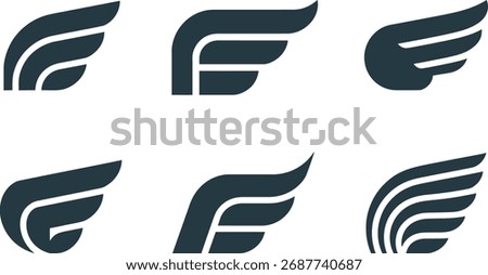 Collection of stylized wing illustrations in varying shapes and designs