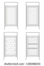 Collection. The subject of kitchen utensils. Grater is needed for cooking in the kitchen for processing vegetables and fruits. Set of vector illustrations.