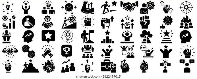 Collection of success and leadership icons representing goals achievements and teamwork