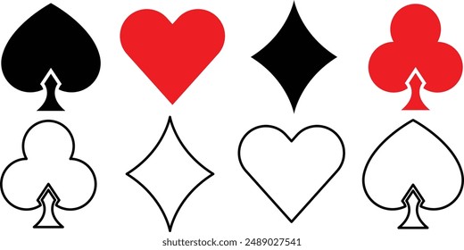 Kollektion des Farbsatzes von Spielkarten. Poker Card Suits Set