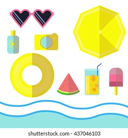 Collection of summer accessories and elements in flat design