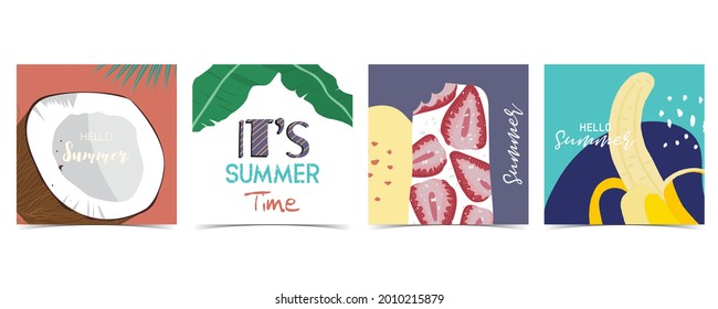 Colección de fondo de verano con coco,banana.Hola verano