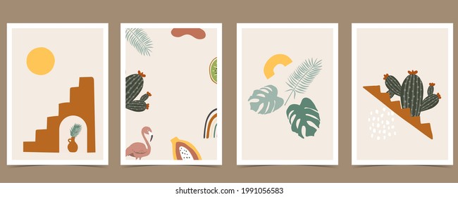 Collection of summer background set with flamingo,leaf,fruit.Editable vector illustration for invitation,postcard and website banner.Hello summer