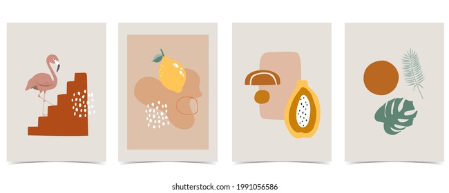 Colección de fondo de verano con flamingo, hoja, fruta.Ilustración vectorial editable para invitación, postales y banner de sitio web.Hola verano