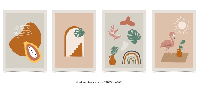 Collection of summer background set with flamingo,leaf,fruit.Editable vector illustration for invitation,postcard and website banner.Hello summer