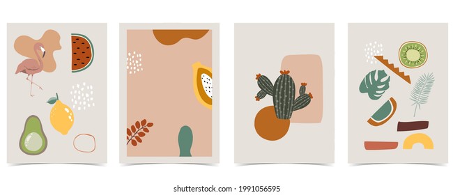 Collection of summer background set with flamingo,leaf,fruit.Editable vector illustration for invitation,postcard and website banner.Hello summer