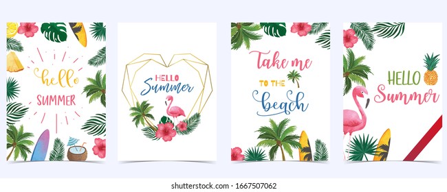 Collection of summer background set with fruit,flamingo,coconut tree.Editable vector illustration for New year invitation,postcard and website banner