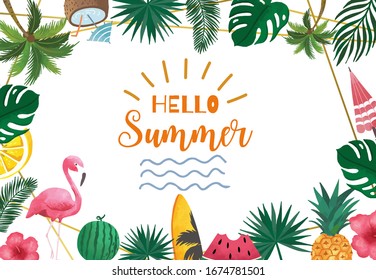 Collection of summer background set with fruit,flamingo,coconut tree.Editable vector illustration for New year invitation,postcard and website banner