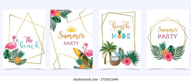 Collection of summer background set with fruit,flamingo,coconut tree.Editable vector illustration for New year invitation,postcard and website banner